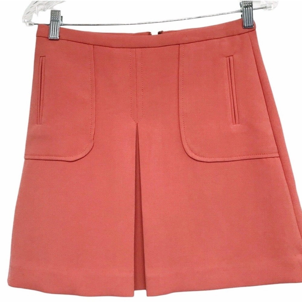 Anthropologie Maeve Cheri Pleated Back Zip Mini Skirt Women  Pink Salmon Size 8 - Picture 2 of 7